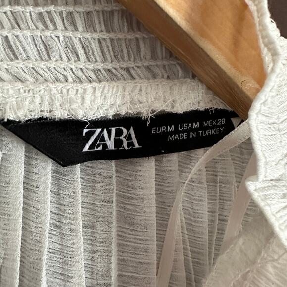 ZARA | White High Neck Pleated Smocked Blouse | Size Medium - Picture 6 of 9